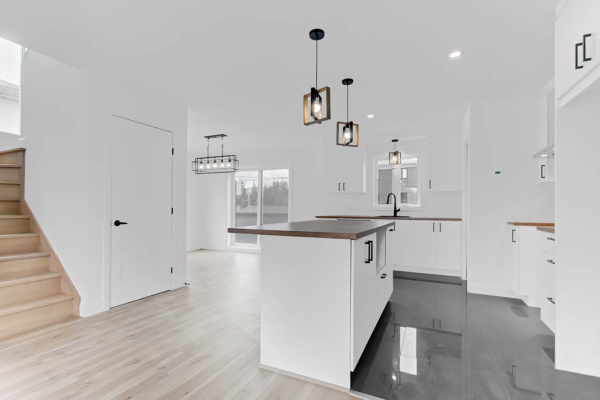 Cuisine en L - Blanc comptoir de bois